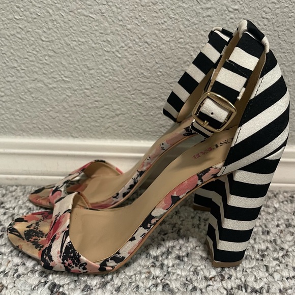 JustFab | Floral and Striped Heeled Ankle Strap Sandals - Picture 8 of 12
